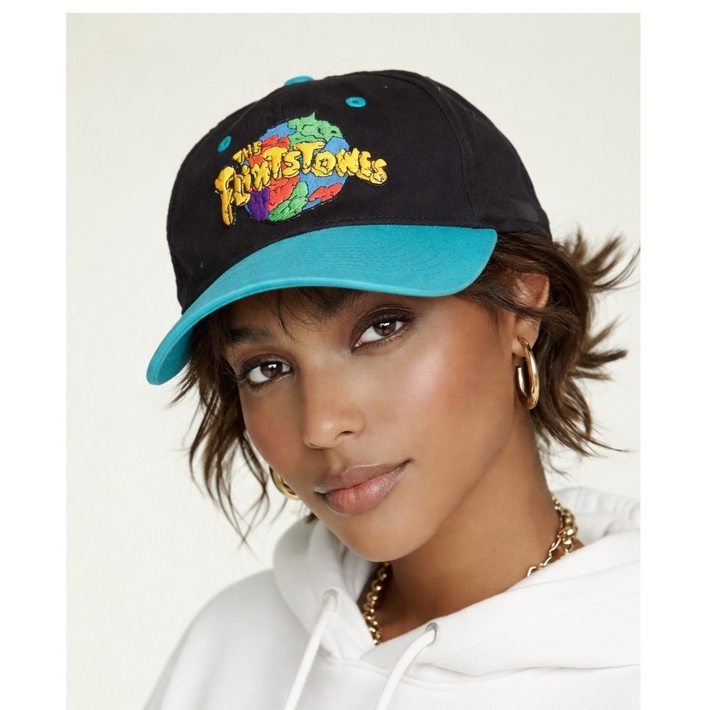 Freshcaps Flintstones One Size D&B Snapback Baseball Cap‎ 1994 Blk/Aqua Y2K